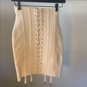F21 Forever 21 Cream Knit Corset Style, Lace-Up Skirt